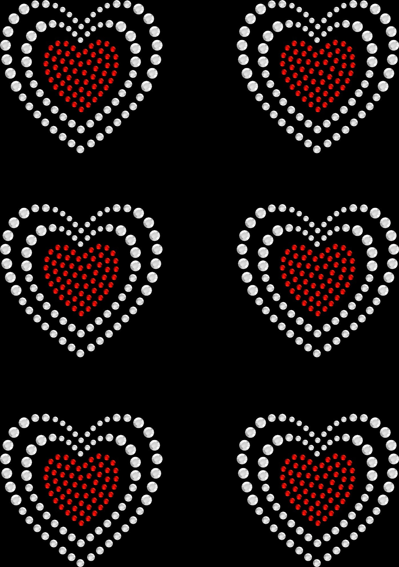 Sheet of 6 Hearts Two Tone Rhinestone Transfer Hotfix DIY Bling Iron On Applique Custom Choose Any Colors 2.3"