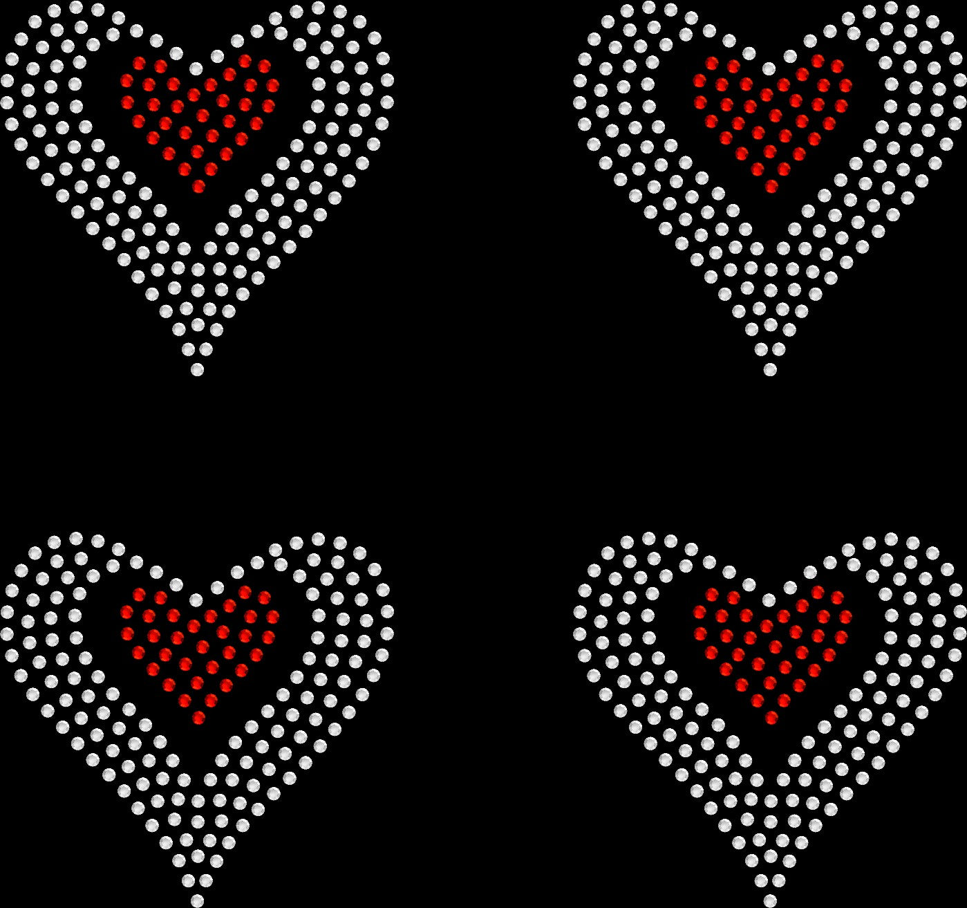 Sheet of 4 Hearts Inside Two Tone Rhinestone Transfer Hotfix DIY Bling Iron On Applique Custom Choose Any Colors 2.3" Size