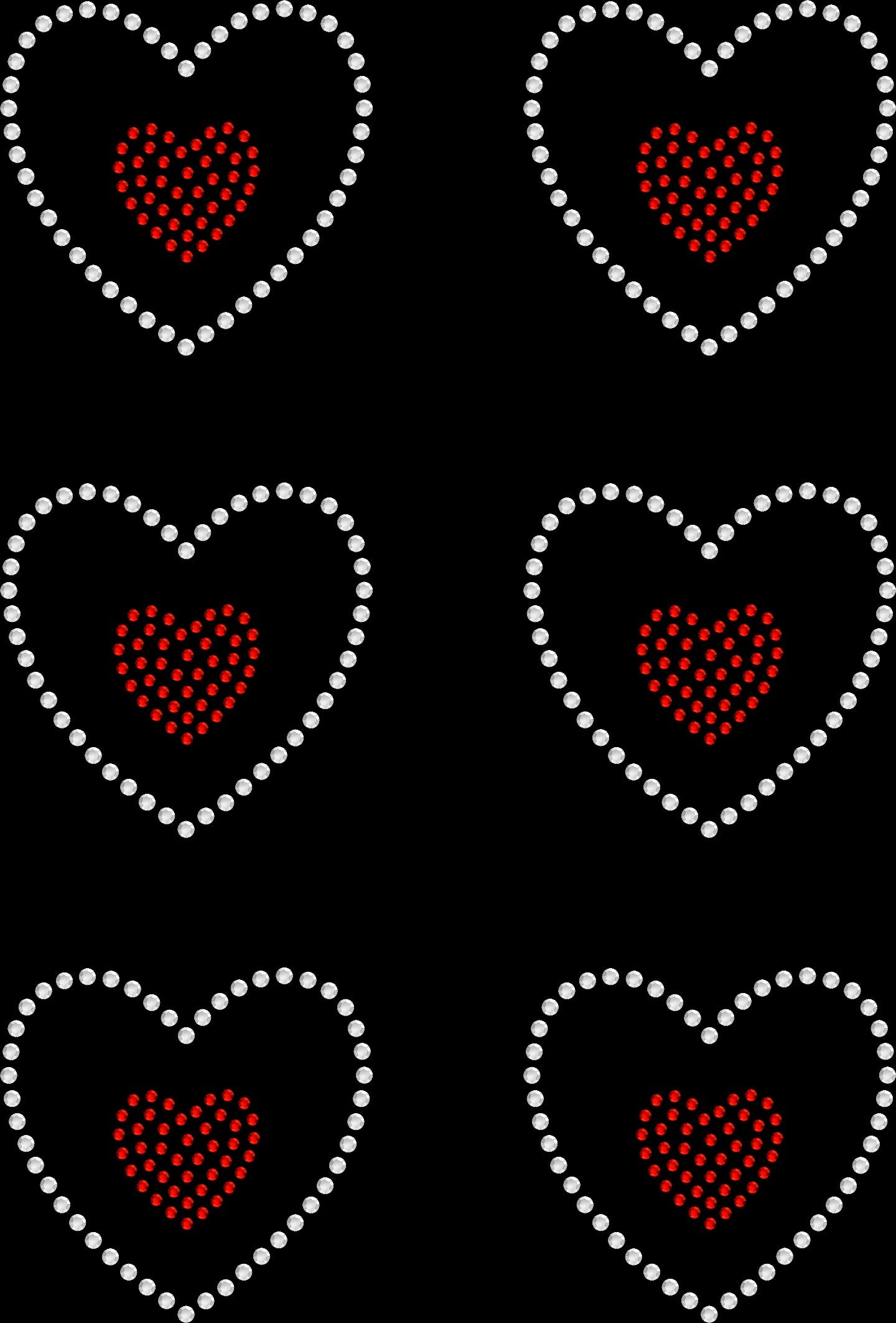 Sheet of 6 Hearts Two Tone Rhinestone Transfer Hotfix DIY Bling Iron On Applique Custom Choose Any Colors 2.3"
