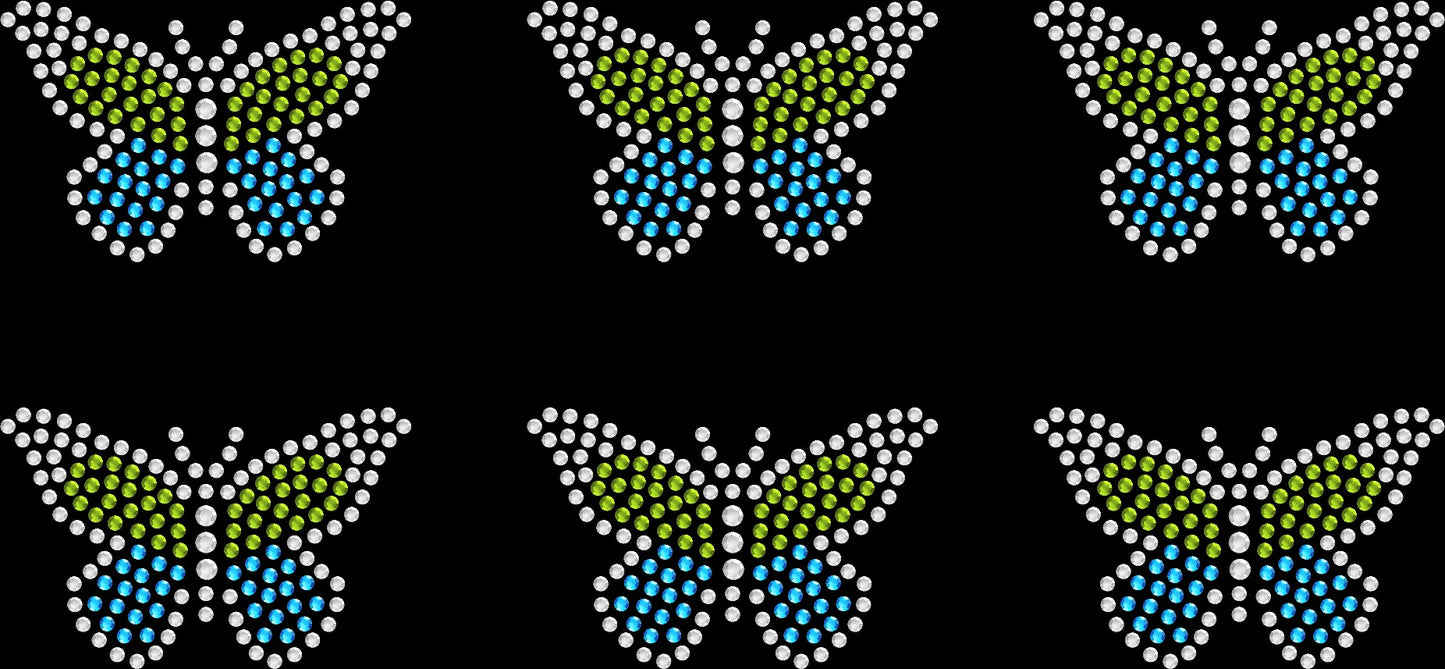 Sheet of 6 Small Multicolor Butterfly Rhinestone Transfer Hotfix DIY Bling Iron On Applique Custom Choose Any Colors Size 2" x 1.4"