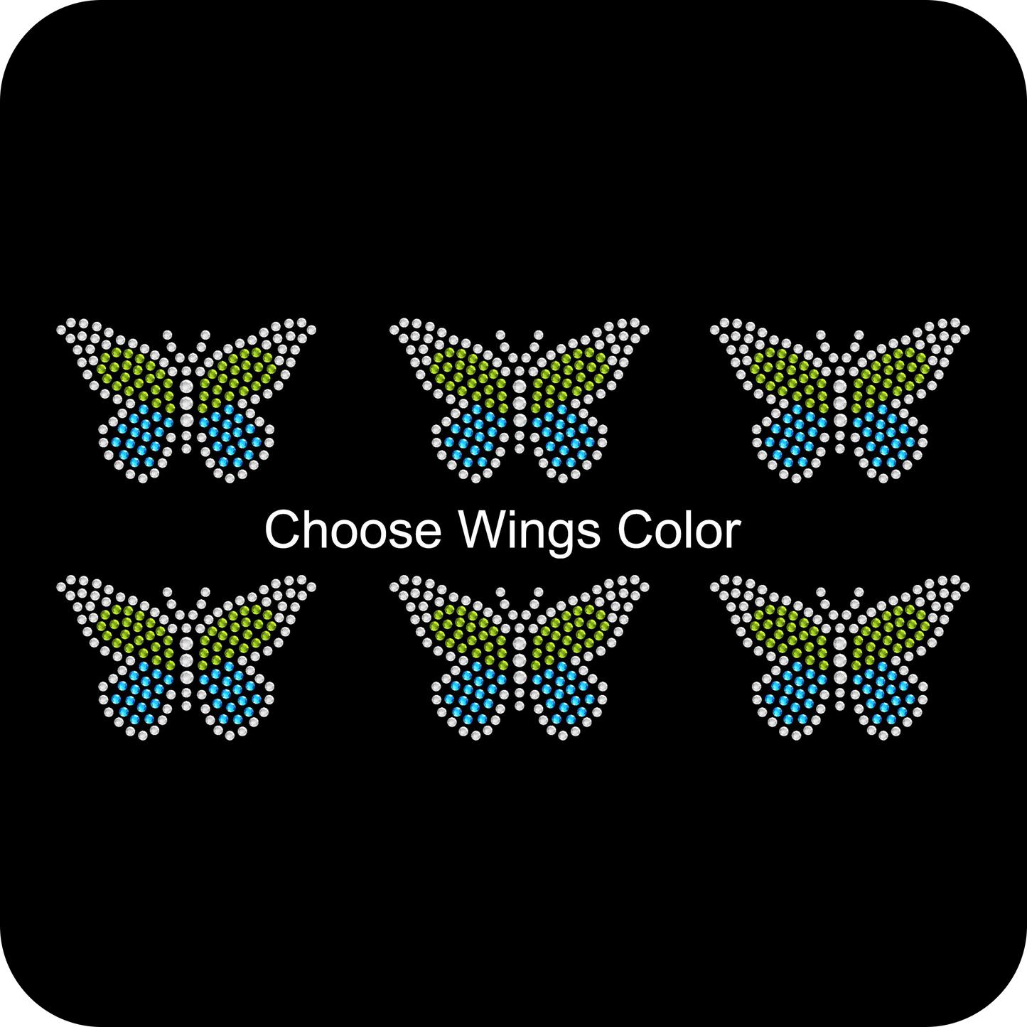 Sheet of 6 Small Multicolor Butterfly Rhinestone Transfer Hotfix DIY Bling Iron On Applique Custom Choose Any Colors Size 2" x 1.4"