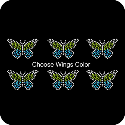 Sheet of 6 Small Multicolor Butterfly Rhinestone Transfer Hotfix DIY Bling Iron On Applique Custom Choose Any Colors Size 2" x 1.4"