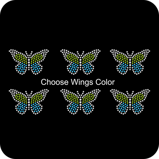 Sheet of 6 Small Multicolor Butterfly Rhinestone Transfer Hotfix DIY Bling Iron On Applique Custom Choose Any Colors Size 2" x 1.4"