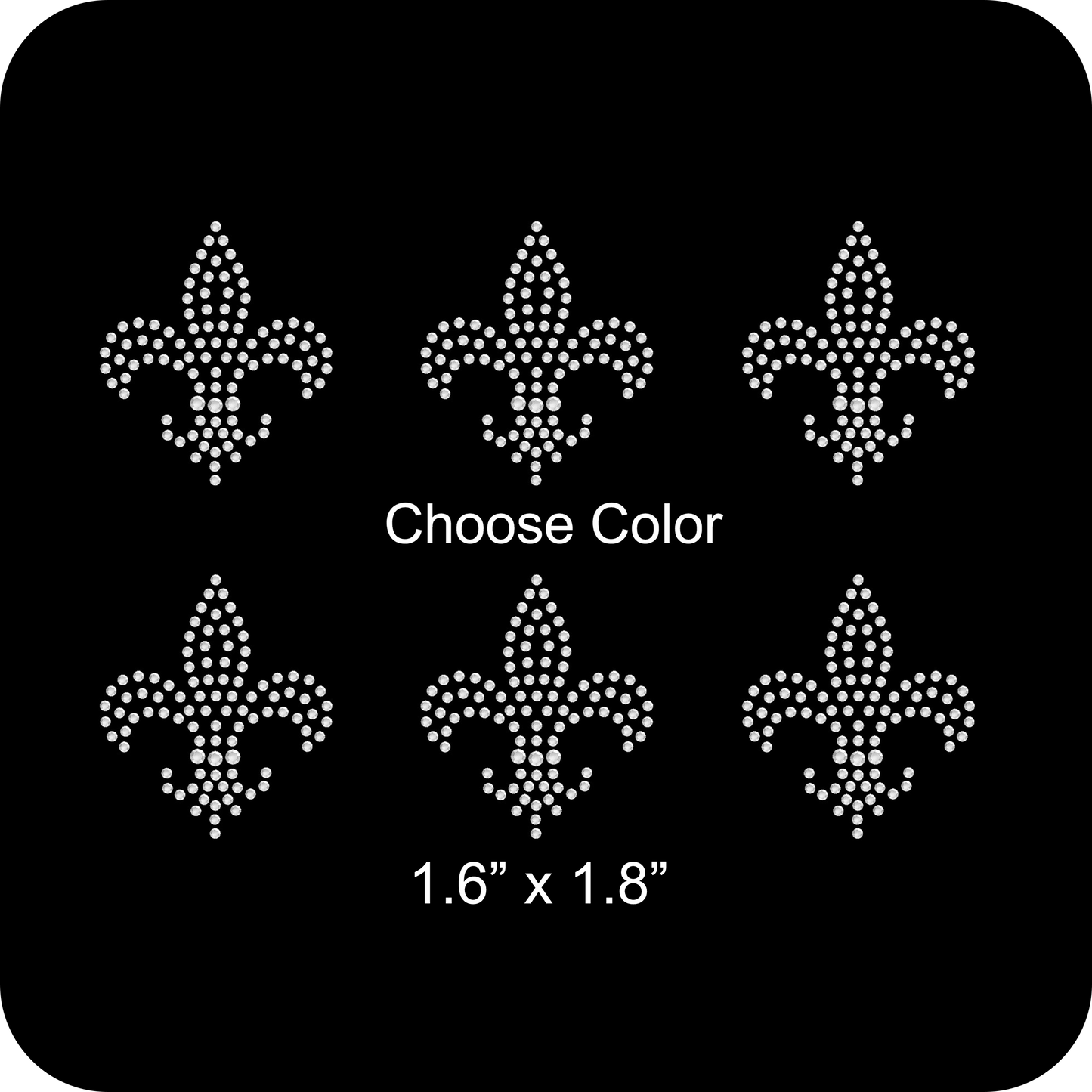 Set of 6 Small Fleur de Lis Flor Flower Rhinestone Transfer Hotfix DIY Bling Iron On Applique Custom Choose Colors Size 1.7" x 1.9"