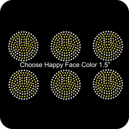 Sheet of 6 Happy Smiley Face Emoji Rhinestone Transfer Hotfix DIY Bling Iron On Applique Custom Choose Any Colors Size 1.5" x 1.5"