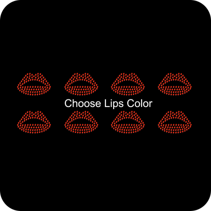 Set of 8 Lips Rhinestone Transfer Hotfix DIY Bling Iron On Applique Custom Choose Colors Size 1.5" x 1"