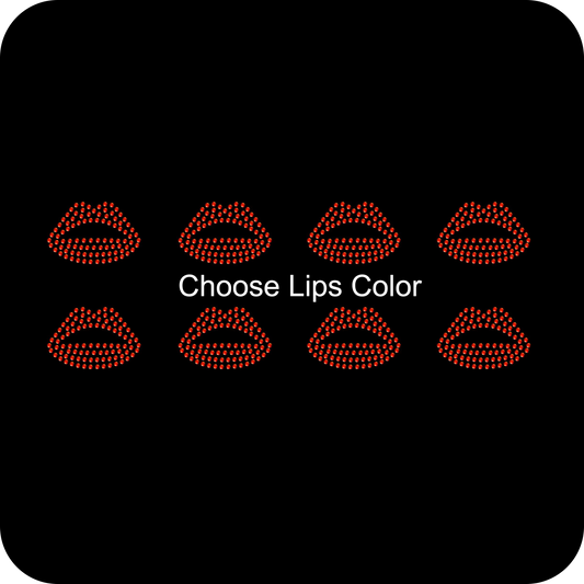 Set of 8 Lips Rhinestone Transfer Hotfix DIY Bling Iron On Applique Custom Choose Colors Size 1.5" x 1"