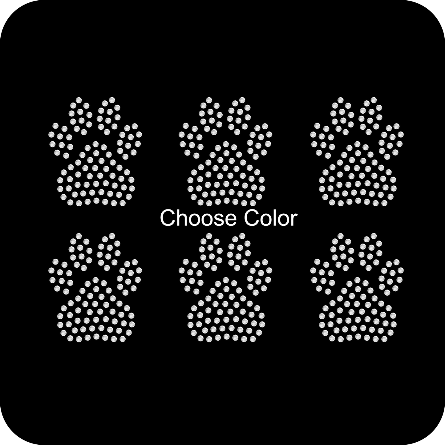 Set of 6 Dog Paw Foot Pad Pet Rhinestone Transfer Hotfix DIY Bling Iron On Applique Custom Choose Colors Size 1.6" x 2"