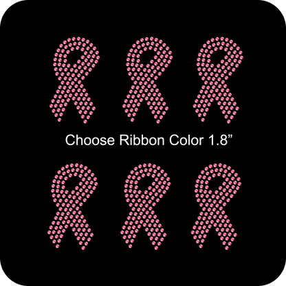 Set of 6 Awareness Ribbon Pink Transfer Hotfix DIY Bling Iron On Applique Custom Choose Colors Size 1.1" x 1.8"