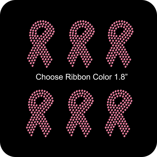 Set of 6 Awareness Ribbon Pink Transfer Hotfix DIY Bling Iron On Applique Custom Choose Colors Size 1.1" x 1.8"