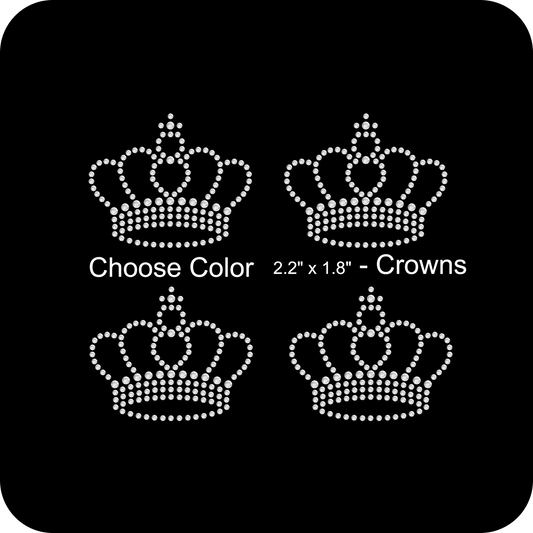 Set of 4 Crown Queen Tiara Rhinestone Transfer Hotfix DIY Bling Iron On Applique Custom Choose Colors Size 2.2" x 1.8"