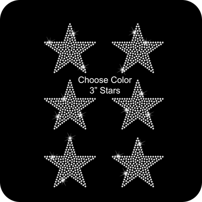 Set of 6 Stars 3" Inches Rhinestone Transfer Hotfix DIY Bling Iron On Applique Custom Choose Colors