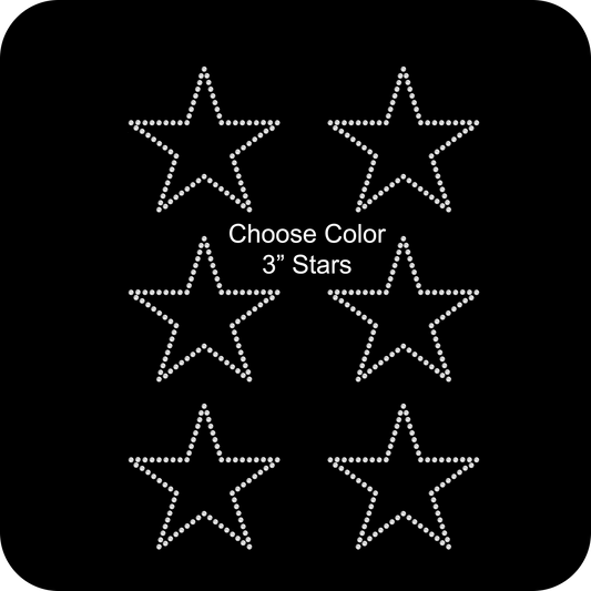 Set of 12 Stars Outline 2" Inches Rhinestone Transfer Hotfix DIY Bling Iron On Applique Custom Choose Colors