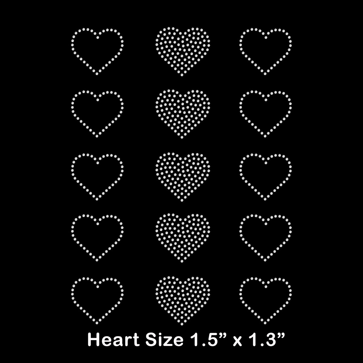 Set of 15 Small Hearts Rhinestone Transfer Hotfix DIY Bling Iron On Applique Custom Choose Colors Size 1.5"