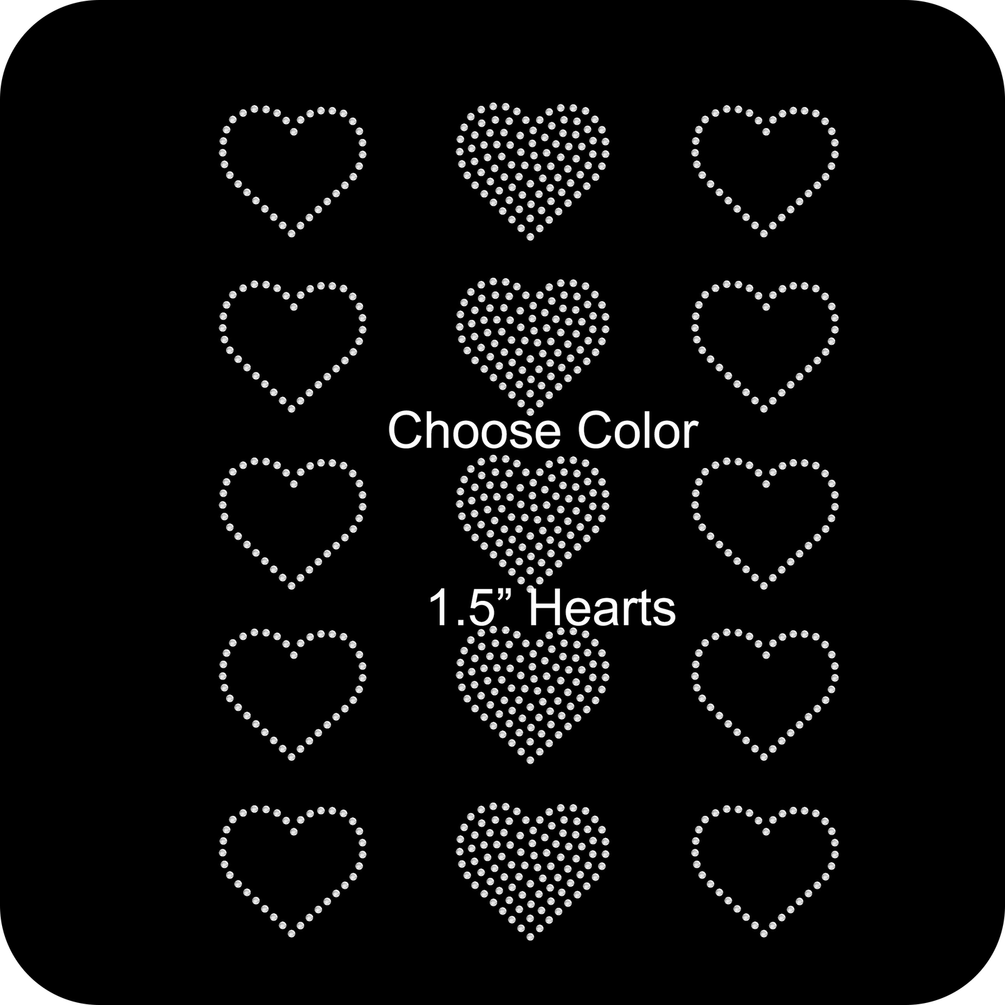 Set of 15 Small Hearts Rhinestone Transfer Hotfix DIY Bling Iron On Applique Custom Choose Colors Size 1.5"