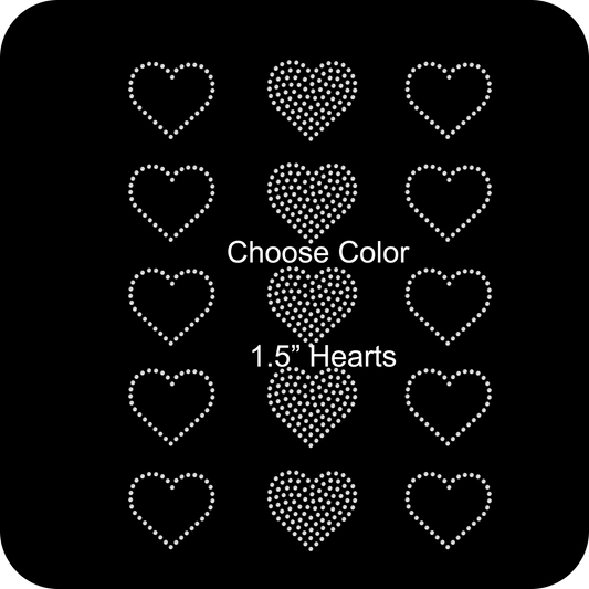 Set of 15 Small Hearts Rhinestone Transfer Hotfix DIY Bling Iron On Applique Custom Choose Colors Size 1.5"