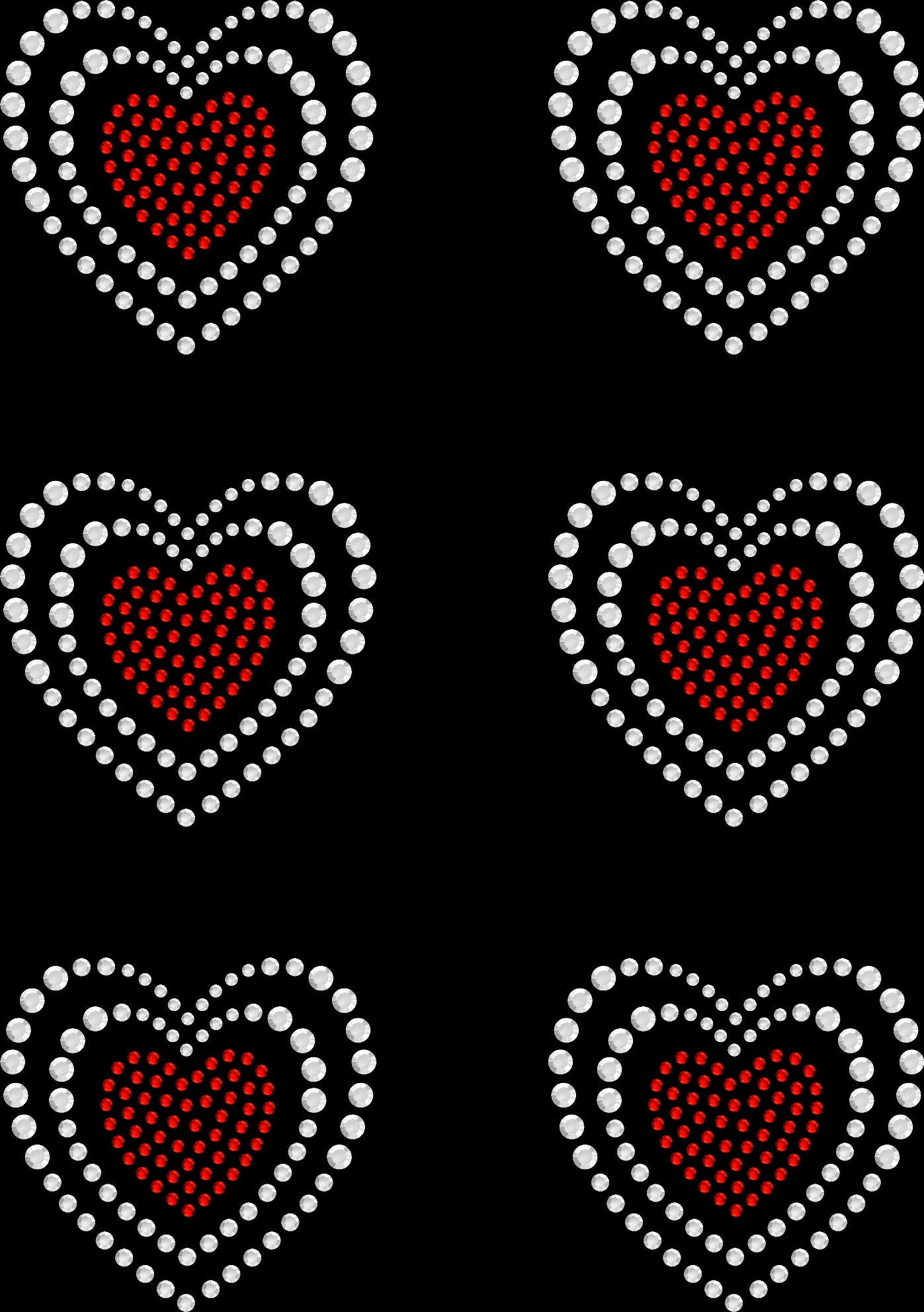 Sheet of 6 Hearts Two Tone Rhinestone Transfer Hotfix DIY Bling Iron On Applique Custom Choose Any Colors 2.3"