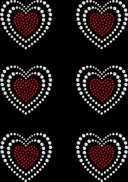 Sheet of 6 Hearts Two Tone Rhinestone Transfer Hotfix DIY Bling Iron On Applique Custom Choose Any Colors 2.3"