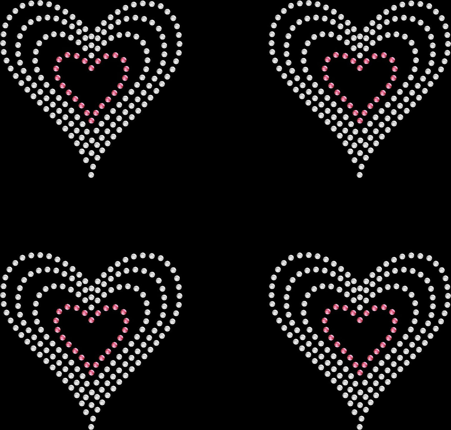 Sheet of 4 Hearts Two Tone Rhinestone Transfer Hotfix DIY Bling Iron On Applique Custom Choose Any Colors 2.3" Size