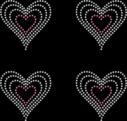 Sheet of 4 Hearts Two Tone Rhinestone Transfer Hotfix DIY Bling Iron On Applique Custom Choose Any Colors 2.3" Size