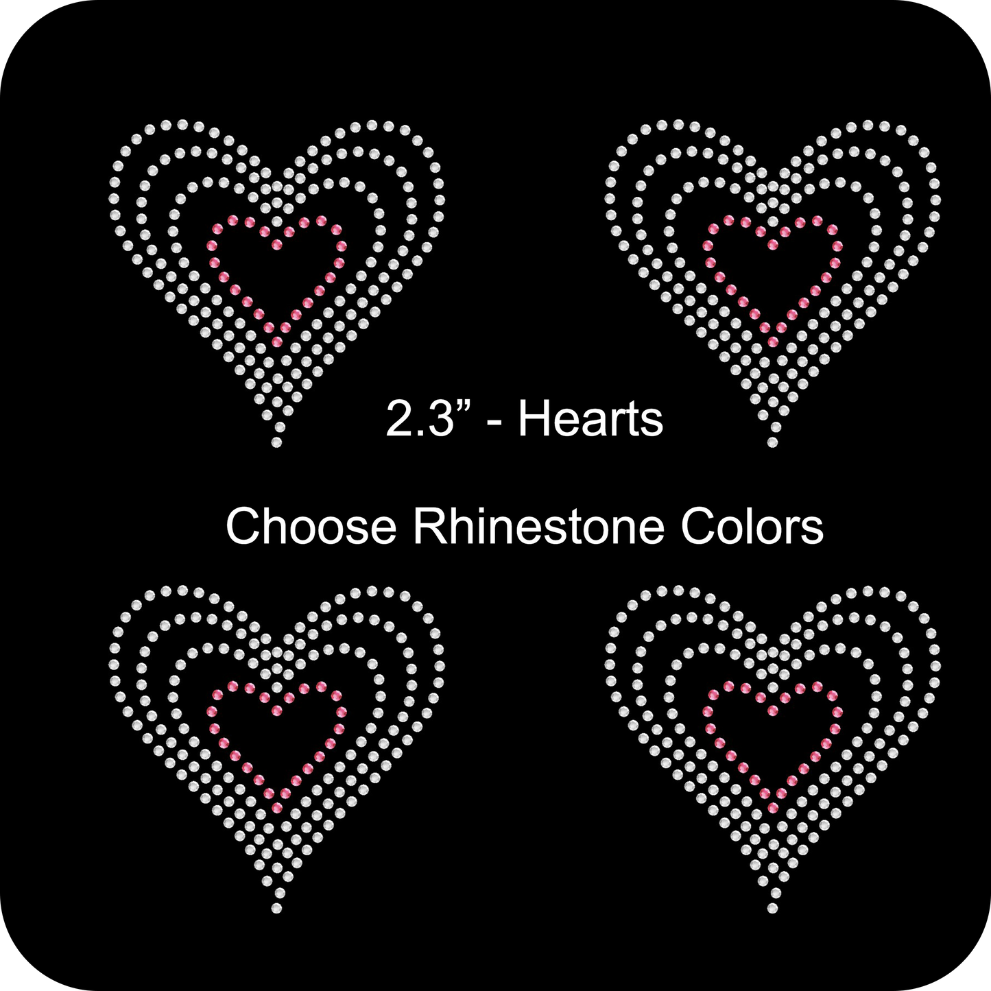 Sheet of 4 Hearts Two Tone Rhinestone Transfer Hotfix DIY Bling Iron On Applique Custom Choose Any Colors 2.3" Size