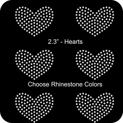 Set of 6 Hearts Rhinestone Transfer Hotfix DIY Bling Iron On Applique Custom Choose Colors Size 2.3"