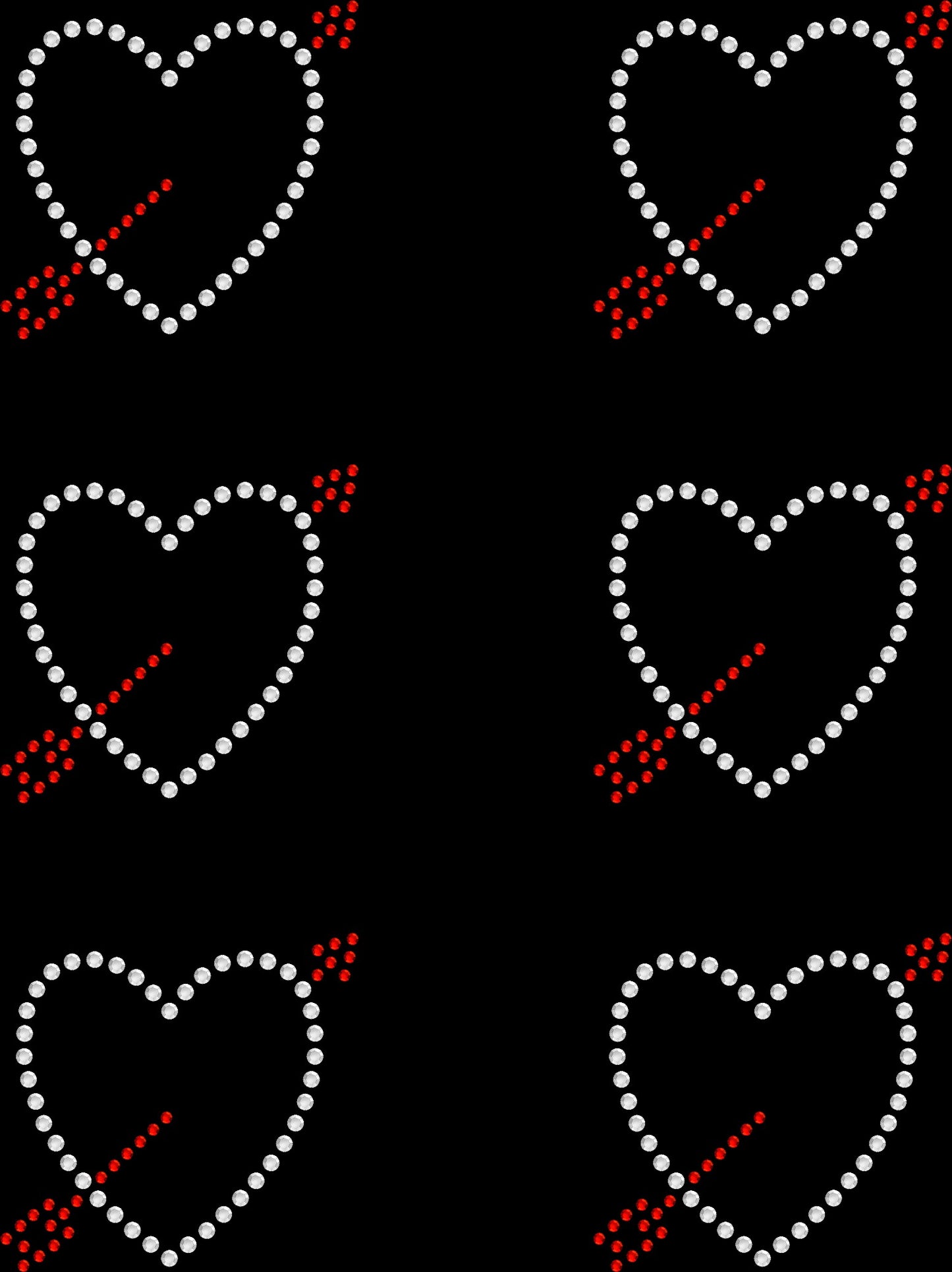 Sheet of 6 Hearts Cupid Arrow Two Tone Rhinestone Transfer Hotfix DIY Bling Iron On Applique Custom Choose Any Colors 2.3" Size