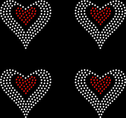 Sheet of 4 Hearts Inside Two Tone Rhinestone Transfer Hotfix DIY Bling Iron On Applique Custom Choose Any Colors 2.3" Size