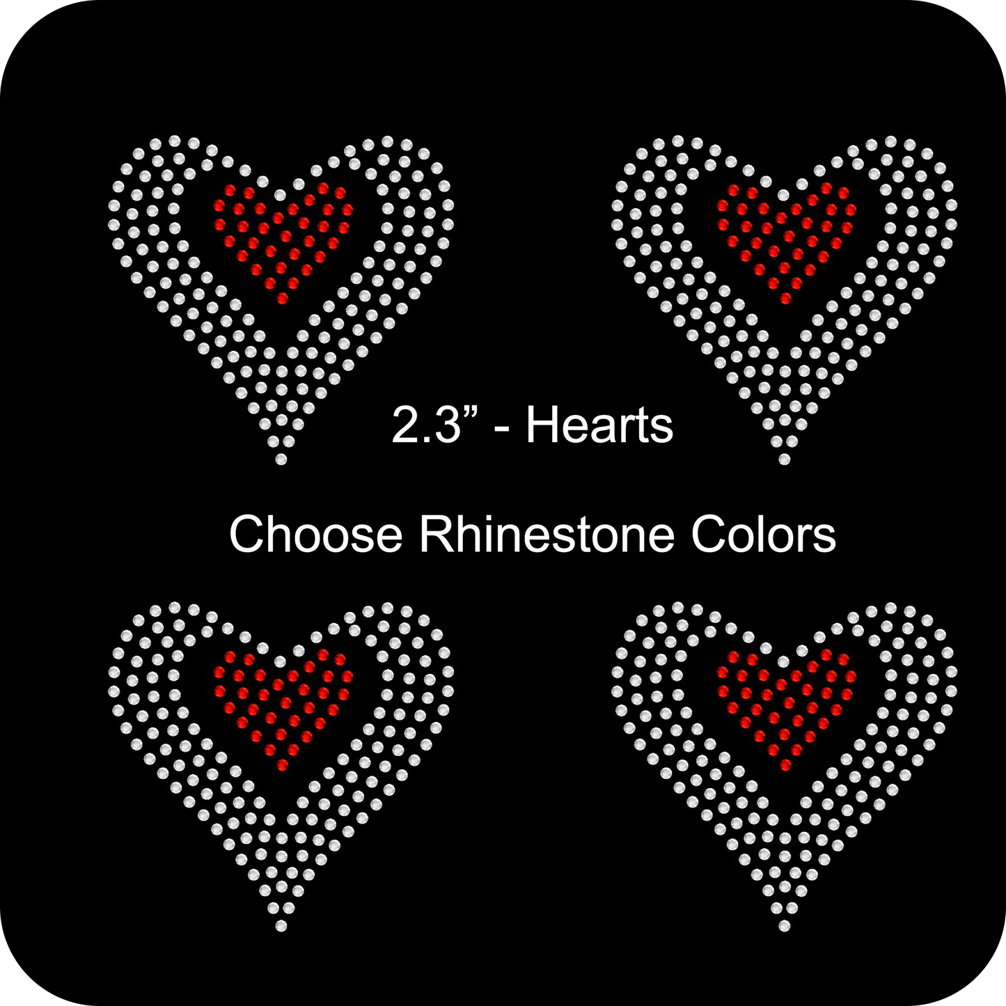 Sheet of 4 Hearts Inside Two Tone Rhinestone Transfer Hotfix DIY Bling Iron On Applique Custom Choose Any Colors 2.3" Size