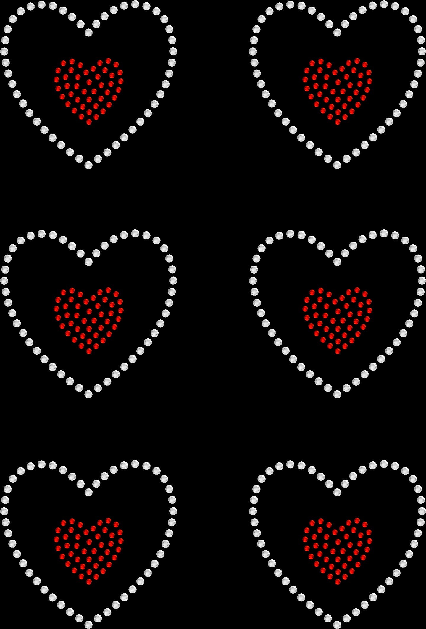 Sheet of 6 Hearts Two Tone Rhinestone Transfer Hotfix DIY Bling Iron On Applique Custom Choose Any Colors 2.3"