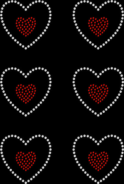 Sheet of 6 Hearts Two Tone Rhinestone Transfer Hotfix DIY Bling Iron On Applique Custom Choose Any Colors 2.3"