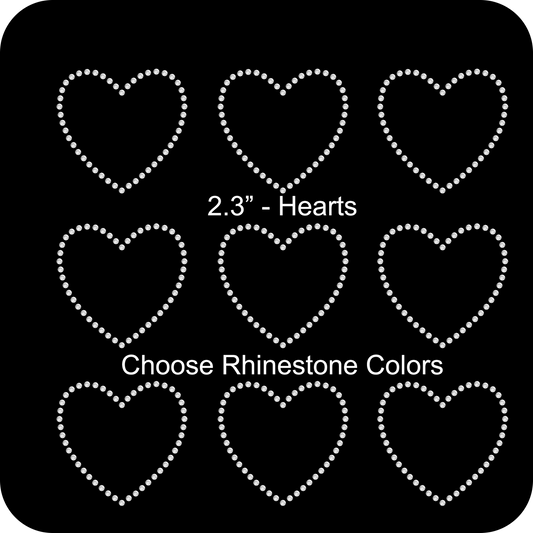 Set of 9 Hearts Outline 2.3" Inches Rhinestone Transfer Hotfix DIY Bling Iron On Applique Custom Choose Colors