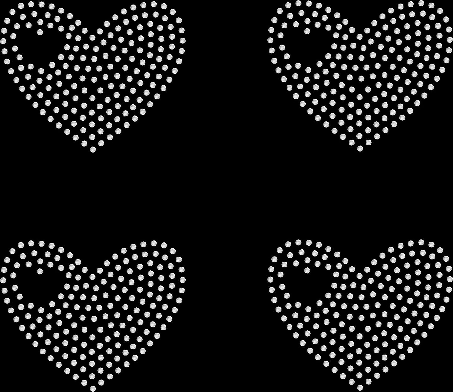 Set of 4 Filled Hearts Rhinestone Transfer Hotfix DIY Bling Iron On Applique Custom Choose Colors Size 2.3"