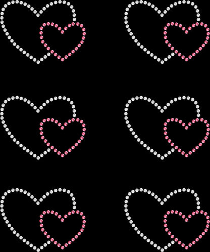 Sheet of 6 Two Hearts Interlaced Two Tone Rhinestone Transfer Hotfix DIY Bling Iron On Applique Custom Choose Any Colors 2.3" Size