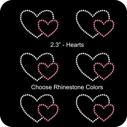 Sheet of 6 Two Hearts Interlaced Two Tone Rhinestone Transfer Hotfix DIY Bling Iron On Applique Custom Choose Any Colors 2.3" Size