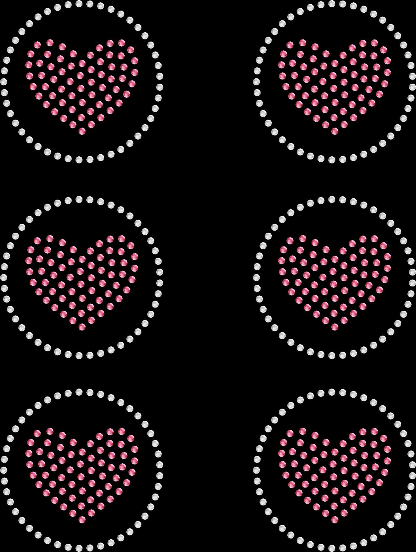 Sheet of 6 Hearts Circle Two Tone Rhinestone Transfer Hotfix DIY Bling Iron On Applique Custom Choose Any Colors 2.3" Size