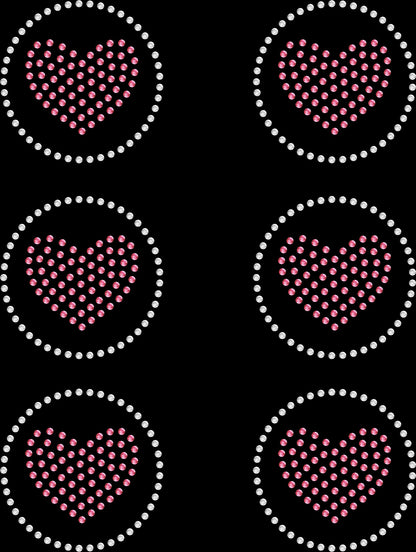 Sheet of 6 Hearts Circle Two Tone Rhinestone Transfer Hotfix DIY Bling Iron On Applique Custom Choose Any Colors 2.3" Size