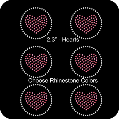 Sheet of 6 Hearts Circle Two Tone Rhinestone Transfer Hotfix DIY Bling Iron On Applique Custom Choose Any Colors 2.3" Size