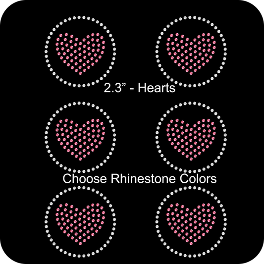 Sheet of 6 Hearts Circle Two Tone Rhinestone Transfer Hotfix DIY Bling Iron On Applique Custom Choose Any Colors 2.3" Size