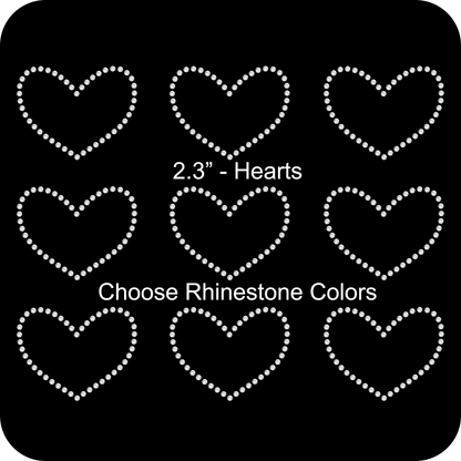 Set of 9 Hearts Outline Rhinestone Transfer Hotfix DIY Bling Iron On Applique Custom Choose Colors 2.3" Inches