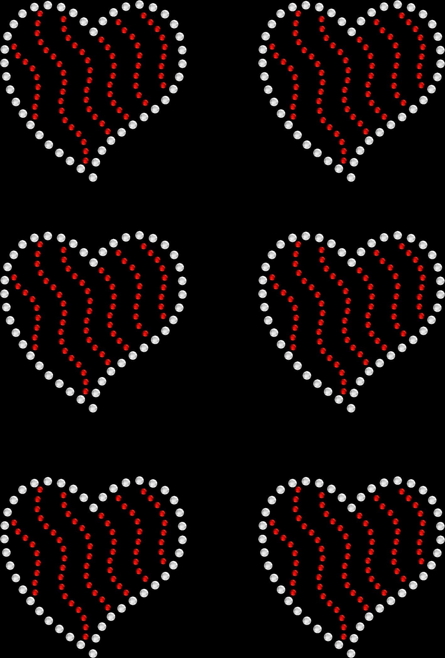 Sheet of 6 Hearts Stripes Two Tone Rhinestone Transfer Hotfix DIY Bling Iron On Applique Custom Choose Any Colors 2.3" Size