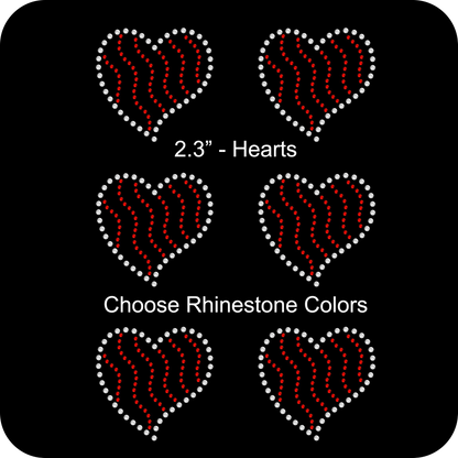 Sheet of 6 Hearts Stripes Two Tone Rhinestone Transfer Hotfix DIY Bling Iron On Applique Custom Choose Any Colors 2.3" Size