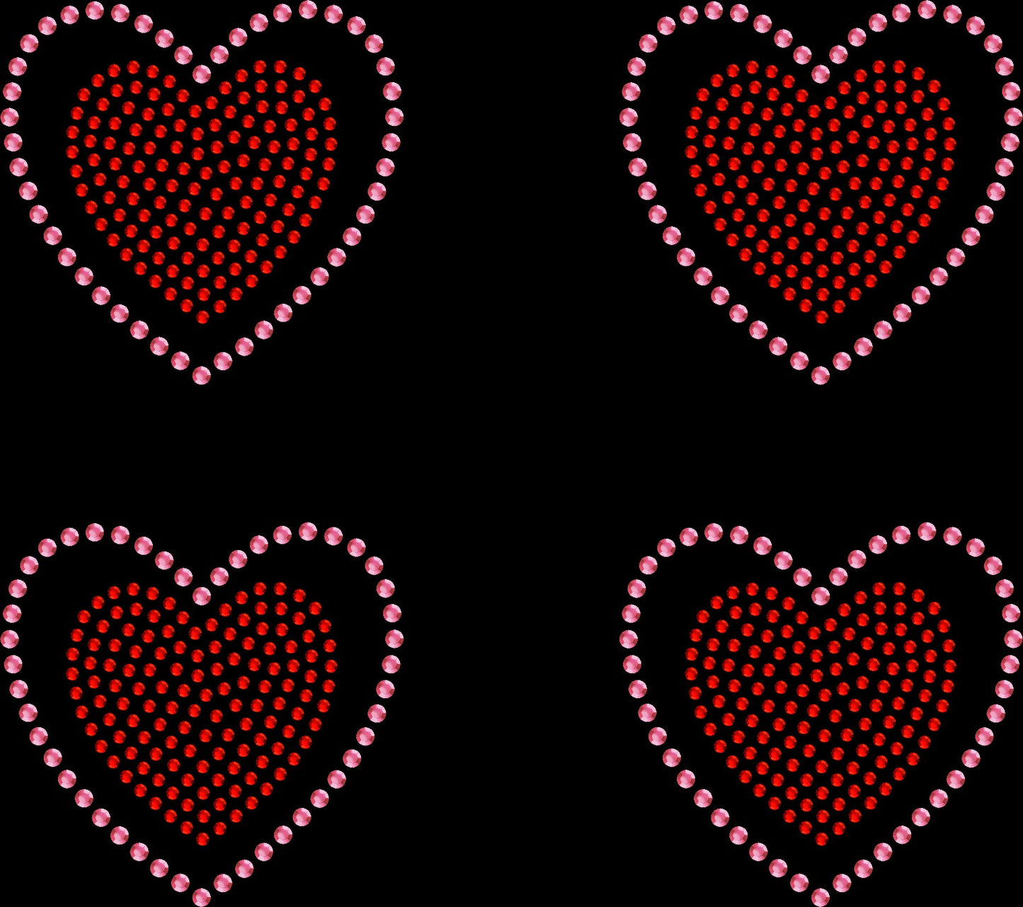 Sheet of 4 Hearts Outline Filled Two Tone Rhinestone Transfer Hotfix DIY Bling Iron On Applique Custom Choose Any Colors 2.3" Size