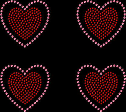 Sheet of 4 Hearts Outline Filled Two Tone Rhinestone Transfer Hotfix DIY Bling Iron On Applique Custom Choose Any Colors 2.3" Size