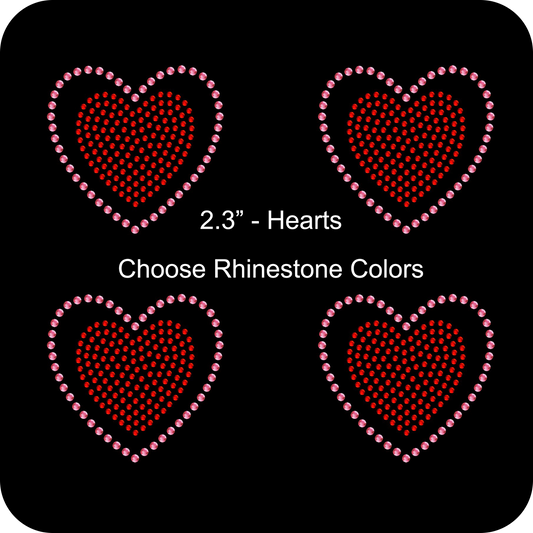 Sheet of 4 Hearts Outline Filled Two Tone Rhinestone Transfer Hotfix DIY Bling Iron On Applique Custom Choose Any Colors 2.3" Size