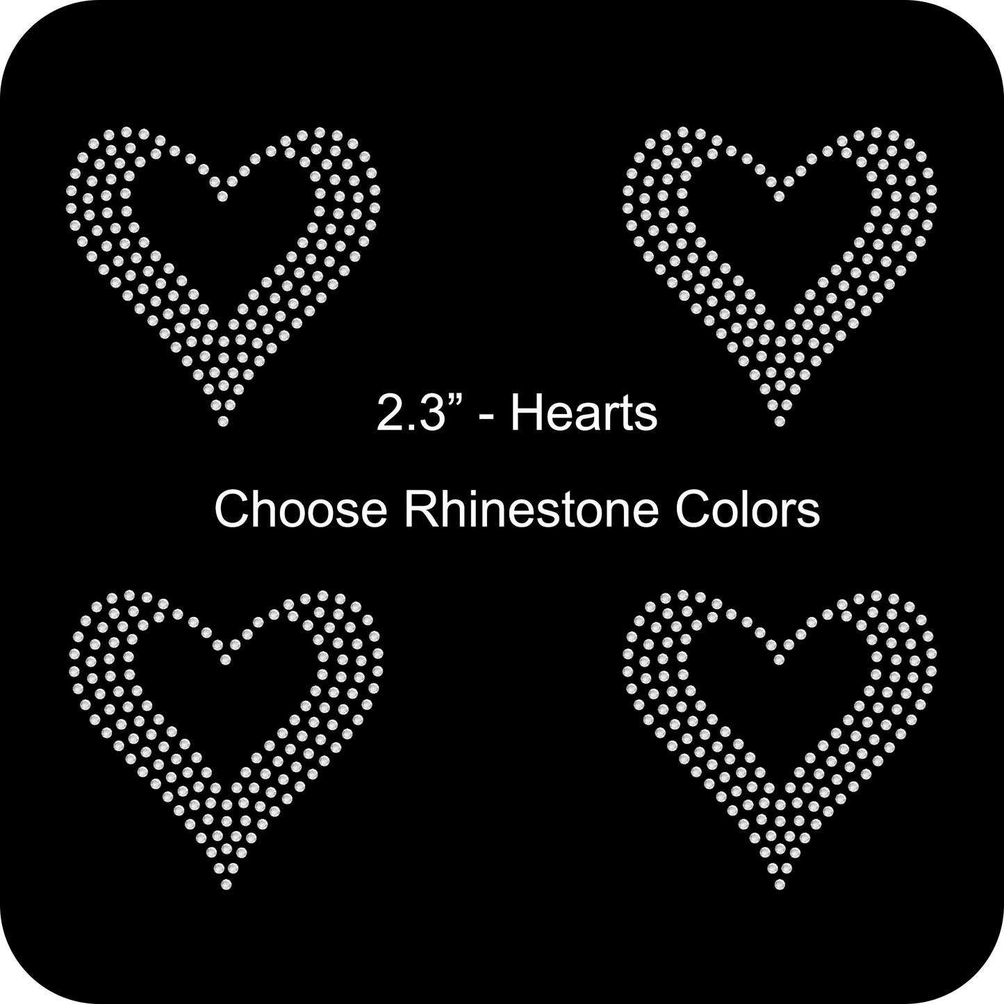 Set of 4 Filled Shaped Hearts Rhinestone Transfer Hotfix DIY Bling Iron On Applique Custom Choose Colors Size 2.3"