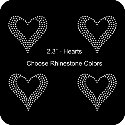 Set of 4 Filled Shaped Hearts Rhinestone Transfer Hotfix DIY Bling Iron On Applique Custom Choose Colors Size 2.3"