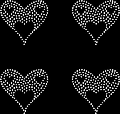 Set of 4 Filled Shaped Inside Hearts Rhinestone Transfer Hotfix DIY Bling Iron On Applique Custom Choose Colors Size 2.3"