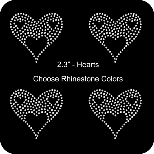 Set of 4 Filled Shaped Inside Hearts Rhinestone Transfer Hotfix DIY Bling Iron On Applique Custom Choose Colors Size 2.3"