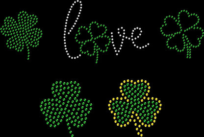 Set of 5 Assorted Sizes Irish Shamrock St. Patrick Love Clover Rhinestone Transfer Hotfix DIY Bling Iron On Applique Custom Choose Color